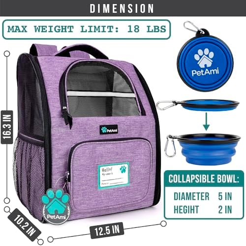 PetAmi Dog Backpack Carrier Airline Approved Cat Pet Puppy Bag, Purple