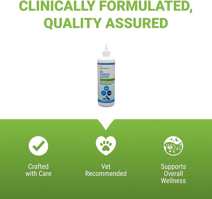 Vetoquinol Ear Cleansing Solution - Gentle Cleaner to Remove Dirt & Debris - Easy-to-Use Drops for Cats & Dogs - Support Clean and Fresh-Smelling Ears - Ideal for Routine Pet Hygiene - 16 Ounces