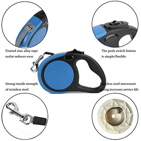 Retractable Dog Leash, one-Handed Multi-Function Lock and Detachable bite Expander, 360° Non-tangling, Heavy-Duty Retractable Dog Leash;16 ft Strong Nylon Belt/Ribbon;One-Handed Brake, Pause, Lock