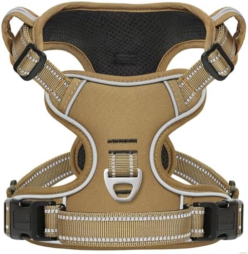 HEELE Dog Harness, Dog Harness for Small Medium Large Dogs No Pull Adjustable Padded Reflective Harness with Handle for Walking Training, Brown, M