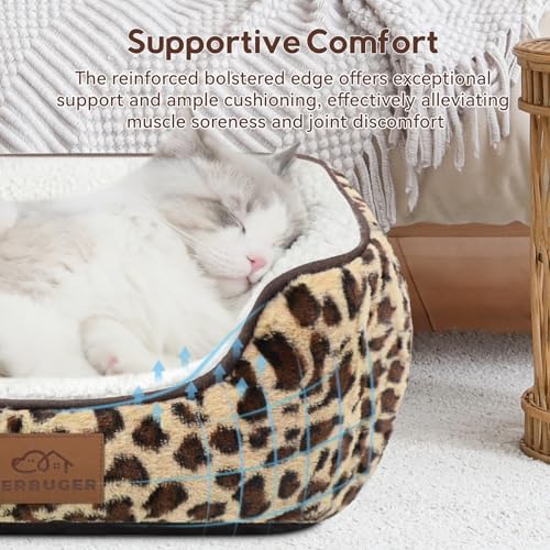 Zerbuger 20in Leopard Rectangle Cat Dog Bed Machine Washable Sleeping Sofa