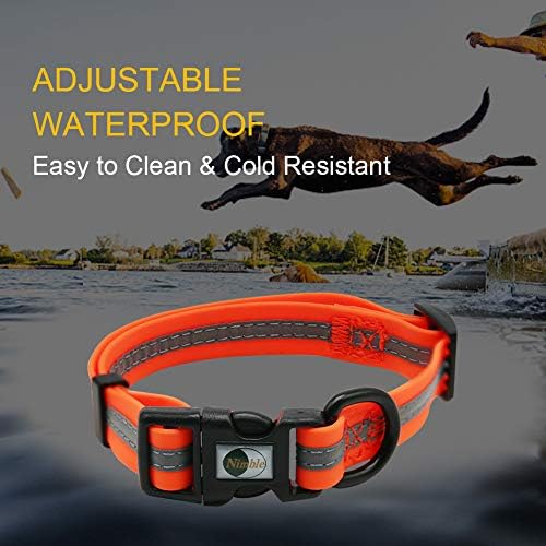 Nimble Reflective Waterproof Dog Collar Adjustable Odor Resistant Easy Clean Pet Collar for Small Medium Large Dogs Night Walking Outdoor Rainy Use (Small (9.45”-14.17”inches), Orange)