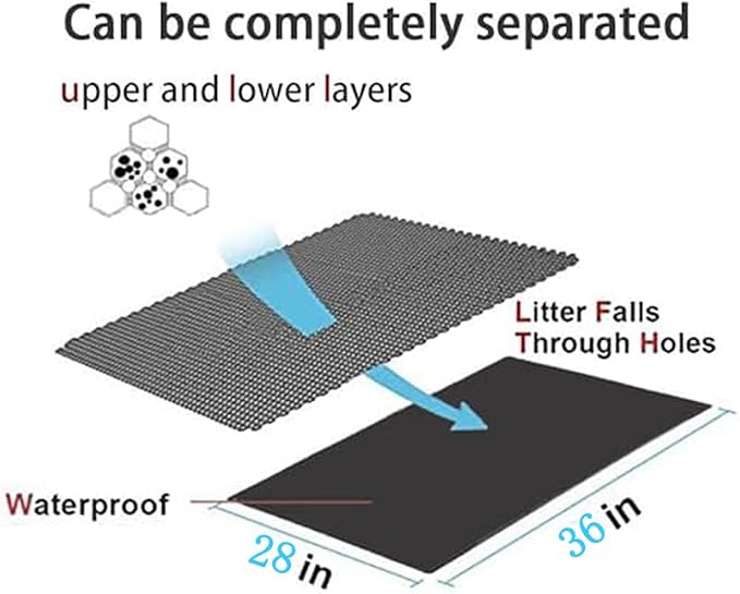 Double-Layer Cat Litter Mat, Detachable, Large 36"x28", Gray | Extra Large cat litter box mat, detachable hook & loop for easy cleaning, soft EVA, nonslip, urine-proof, washable
