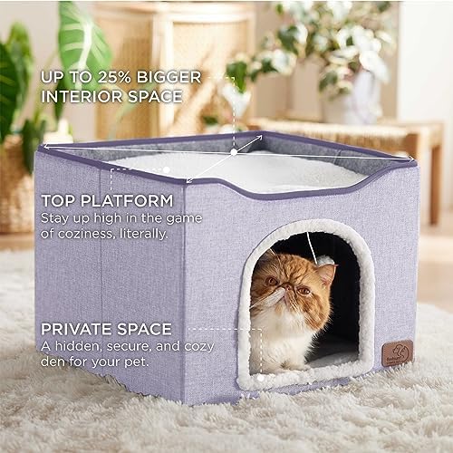 Bedsure Cat House Bed for Indoor Cats with Fluffy Ball and Scratch Pad