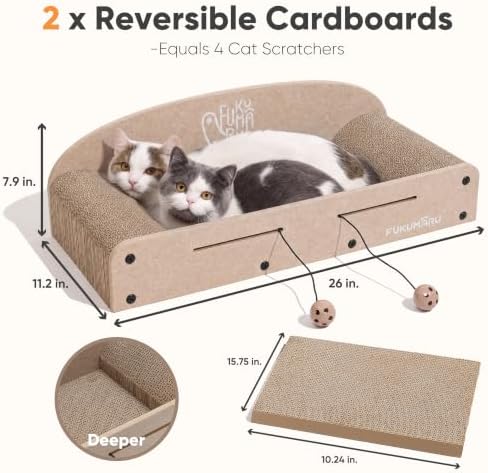 FUKUMARU Large Cat Scratcher Bed, 26 Inch Cat Scratching Bed Sofa Indoor