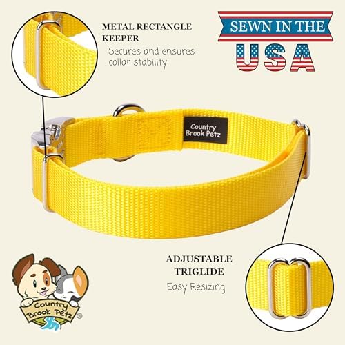 Country Brook Petz - Premium Nylon Dog Collar with Metal Buckle for Small Medium Large Breeds - 30+ Colors (Small, 3/4 Inch, Yellow)