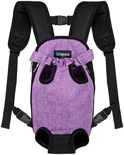 PetAmi Dog Carrier Backpack, Adjustable Dog Pet Cat Front Carrier Backpack | Ventilated Dog Chest Carrier for Hiking Camping Travel, Sling Bag for Small Medium Dog Cat Puppies, Small, 5-9 lbs, Purple