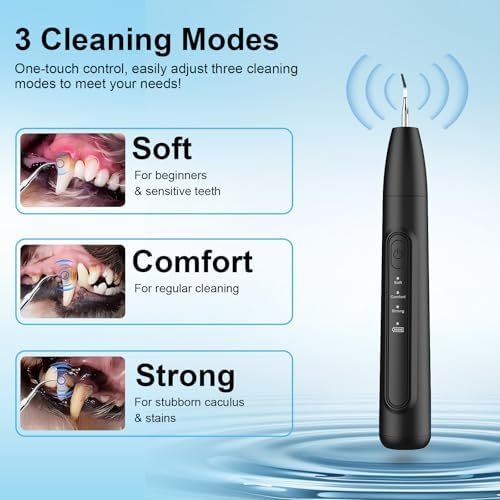 Ultrasonic Dog Plaque Remover Tool, 3 Modes Plaque and Tartar Remover for Dogs, Low Noise Sonic Dog Tartar Remover Dogs Plaque Remover with Toothbrush 2 Cleaning Head for Pet Dental Care