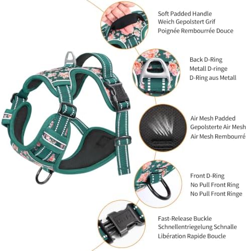 HEELE Dog Harness, Reflective, No Pull No Choke, Flower Grass Green, M