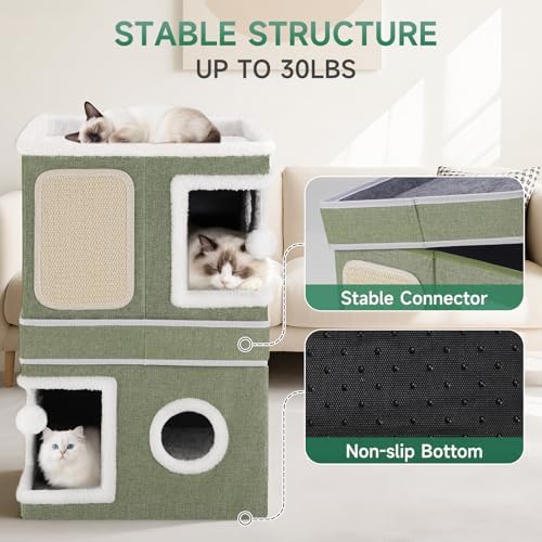 Shikha 2 Story Cat House beds for Indoor Cats with Scratch Pads Green