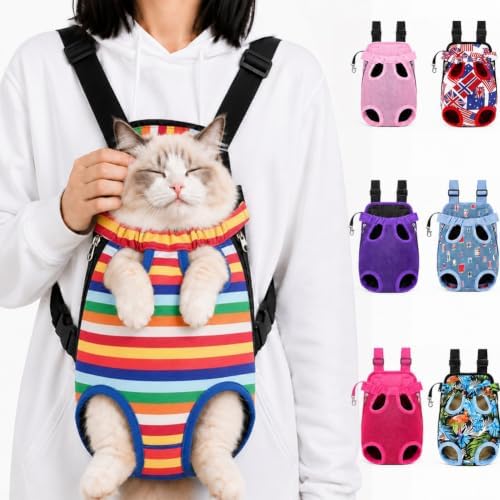 Cat Carrier Backpack, Adjustable Front Pet Carrier with Legs Out Design for Small Medium Dogs Cats 5-18 Lbs, Soft Wearable Dog Chest Sling Pouch for Hiking Camping Travel Cycling Outdoors