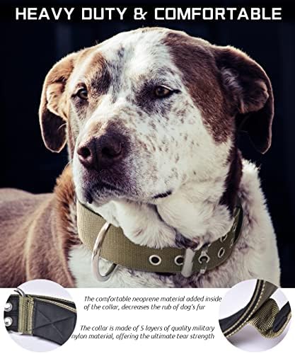Large Dog Collar Heavy Duty - 2 inch Wide with Handle for Extra Large Breed Dogs, 1/3" Thick Nylon Chew Proof Tactical Collar, Good Choice for German Shepherd,Pitbull,Rottweiler,Green,17-22 in