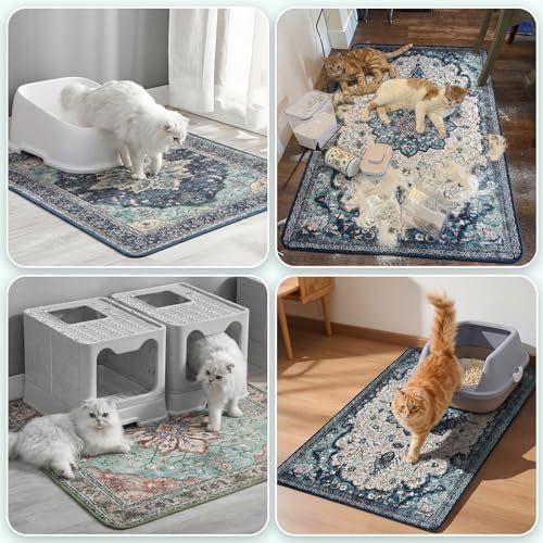 Hompet Cat Litter Mat 2 Pack, 36x60 Large Machine Washable Trapping Mats for Cats, Super Absorbent & Urine-Proof Cat Litter Box Mat for Floor, Waterproof & Non Slip Kitty Litter Rug