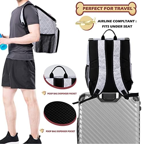 BAGLHER Dog Travel Bag Backpack, Airline Approved Pet Supplies Backpack, Dog Travel Bag with 2 Silicone Collapsible Bowls and 2 Food Baskets DLWhite