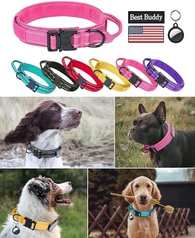 AUBELL Reflective Tactical Heavy Duty Dog Collar with Handle,Pink M