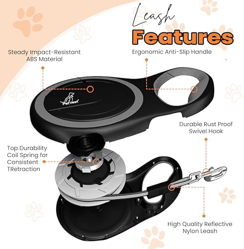 Retractable Dog Leash – Extendable up to 26 FT, Heavy Duty Nylon Tape, No-Tangle, One-Handed Brake & Lock, for Small to X-Large Dogs up to 110 lbs (Black)