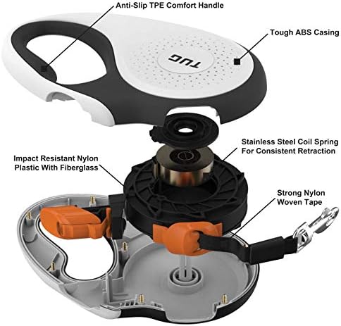 TUG 360° Tangle-Free Retractable Dog Leash with Waste Bag Dispenser (Large, White/Orange)
