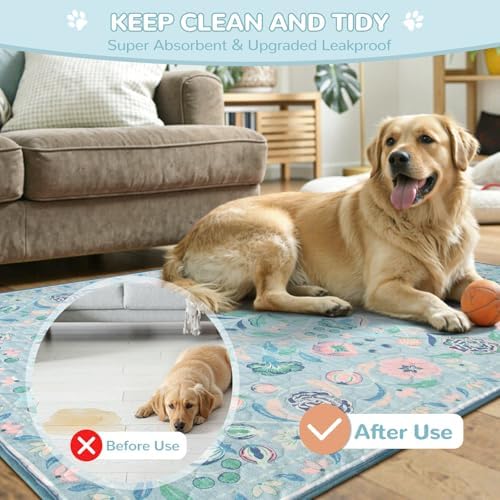 Lahome Botanical Washable Reusable Pee Pads for Dogs, 2 Pack, Blue, 36x48