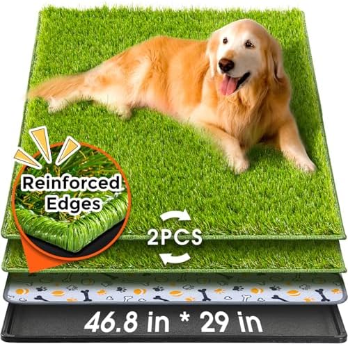 Hompet Dog Grass Pad with Tray Large, 46.8"x29", 2 Reusable Artificial Turf for Dogs Potty, Waterproof Non-Slip Washable Pee Pads, Quickly Absorbency Portable Dog Litter Box for Indoor/Outdoor Use