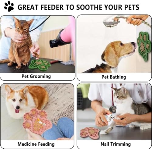 2-Pack Premium Lick Mats for Dogs & Cats | Slow Feeder mat with Suction Cups | Bathing, Grooming & Nail Trimming Aid | Food-Grade Non-Toxic Silicone (Pink & Green)