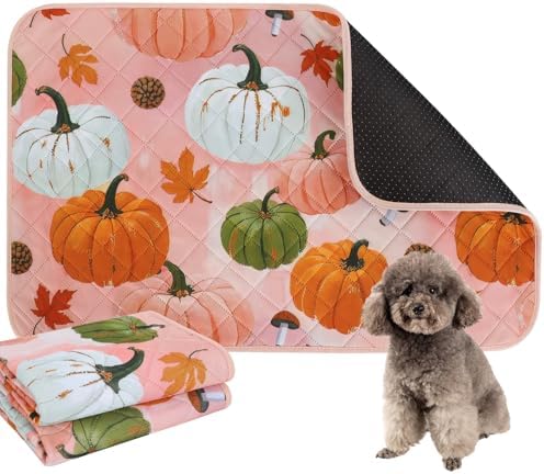 IEUUMLER Washable Pee Pads for Dogs, 2 Pack Pumpkin Pattern Reusable Waterproof Puppy Potty Pads, Non-Slip Absorbent Pet Training Pads for Playpen Crate Bed EU016 Pink Pumpkin, 24x18