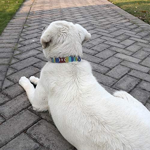 Customized Nylon Dog Collar, Personalized Dog Collar Engraved with Name and Phone Number,Adjustable ID Dog Collar with Quick-Release Buckle-(Speckle-Blue,M)