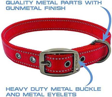 Max and Neo MAX Reflective Metal Buckle Dog Collar - We Donate a Collar to a Dog Rescue for Every Collar Sold (Medium, RED)
