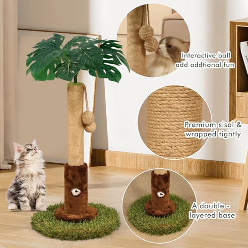 Woochpet 25" Kitten Scratching Post,sisal cat Scratcher Tree with Leaves