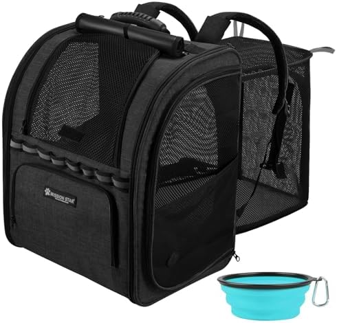 Expandable Cat Carrier Backpacks with Breathable Mesh, Pet Carrier Backpack for Cats Small Dogs Puppies Up to 20 Lbs, Dog Carrier Backpack Great for Travel/Hiking/Camping/Outdoor-Black