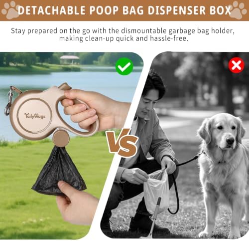 26ft Retractable Dog Leash for Large Dogs up to 110 lbs, Khaki