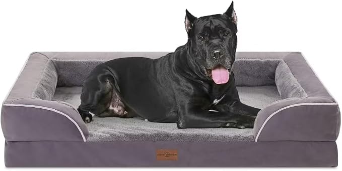 Comfort Expression Orthopedic Dog Bed for Extra Large Dogs with Bolster | Waterproof Dog Couch Bed with Washable Cover & Non-Slip Bottom, Supportive Egg Crate Foam Big Dog Bed, 53x42Inch