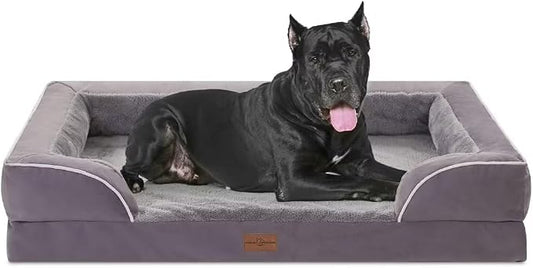Comfort Expression Orthopedic Dog Bed for Extra Large Dogs with Bolster | Waterproof Dog Couch Bed with Washable Cover & Non-Slip Bottom, Supportive Egg Crate Foam Big Dog Bed, 53x42Inch