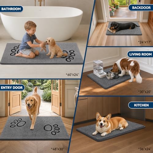 Bcoimo Dog Door Mat for Muddy Paws – Super Absorbent & Quick Dry Chenille