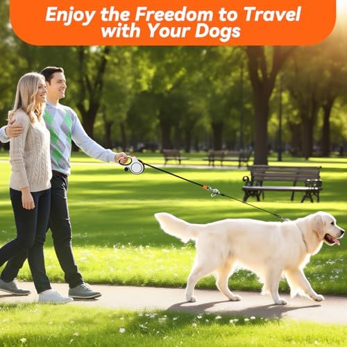 26ft Retractable Dog Leash for Large Dogs Up to 110lbs, Orange