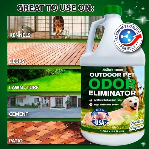 Nature's Freedom Outdoor Pet Odor Eliminator – Gallon Enzyme Cleaner with Pump Sprayer for Yard, Turf, Patios, Kennels, Concrete