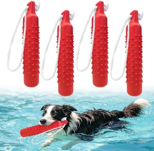 BINGPET 4 Pack Dog Water Toys, 10.8" Dog Pool Toys Floating Bumper Fetch Toy Dummy Interactive Retrieving Training Float Pet Rope Toy for Lake Outdoor Small Medium Large Dogs
