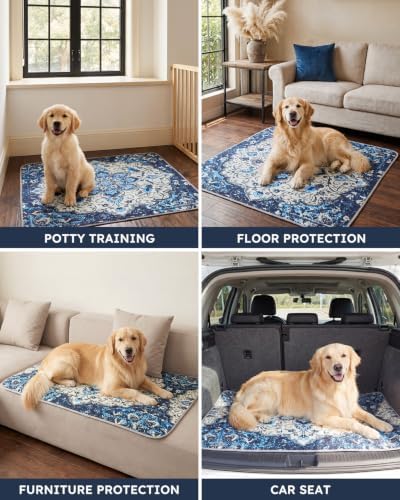 Yoofoss Washable Pee Pads for Dogs and Cats, Super Absorbent Reusable Dog Training Pads with Waterproof, Non-Slip Backing, Medallion Blue, 24x36 Inch,2 Pack