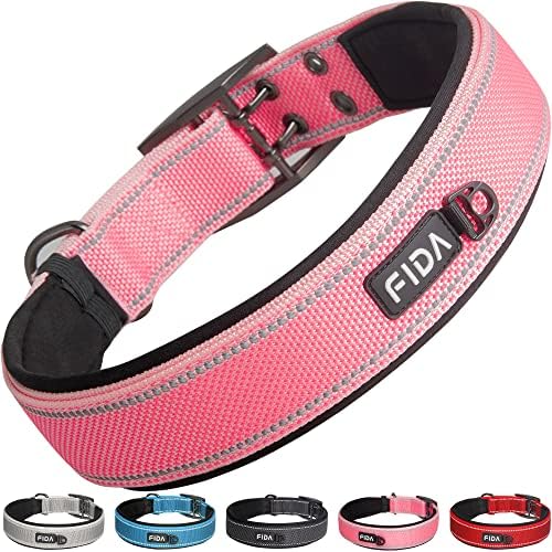 Fida Heavy Duty Dog Collar for Large Dogs with Metal Belt Buckle, Pink