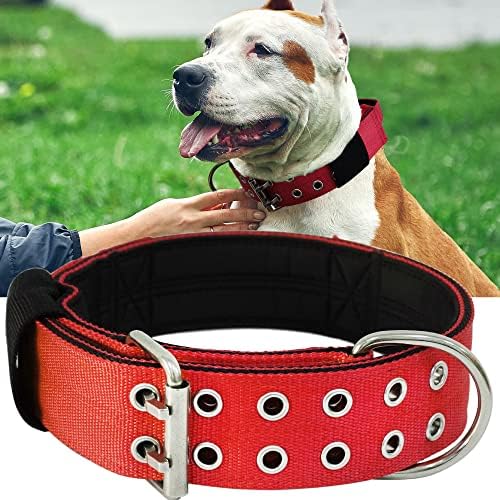 Large Dog Collar Heavy Duty - 2 inch Wide with Handle for Extra Large Breed Dogs, 1/3" Thick Nylon Chew Proof Tactical Collar, Good Choice for German Shepherd,Pitbull,Rottweiler,Red,17-22 in