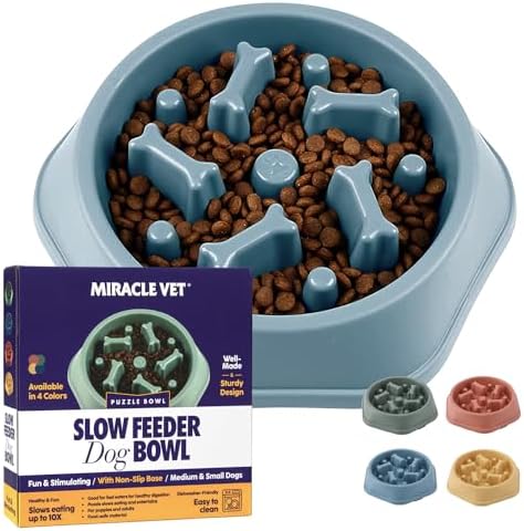 Miracle Vet Slow Feeder Dog Bowls for Fast Eaters - for Small, Medium Sized Dogs - Dog Puzzle Maze Helps Slow Down Eating - Adult, Puppy Food Bowl for Bloat Stop - Non-Slip Feeder Bowl (Blue)