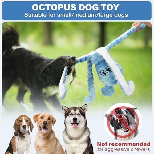 PrimePets 27” Extra Large Dog Toys, Plush Crinkle Squeaky Octopus Dog Toy