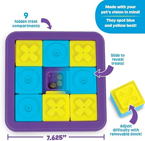Brightkins Tic Tac Toe Treat Puzzle - Enrichment Toys for Dogs, Interactive Puppy Toys, Cat Feeder Toy, Puzzle Feeder for Dogs and Puppies, Dog Toy Brain Stimulation, Pet Games for Boredom