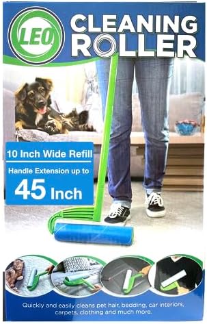 Leo 10-Inch Wide Lint Roller with Extendable Handle, Includes 1 Refill (25 Sheets), Extra Sticky for Pet Hair, Carpet & Floor Cleaning (1 Mega Roller)