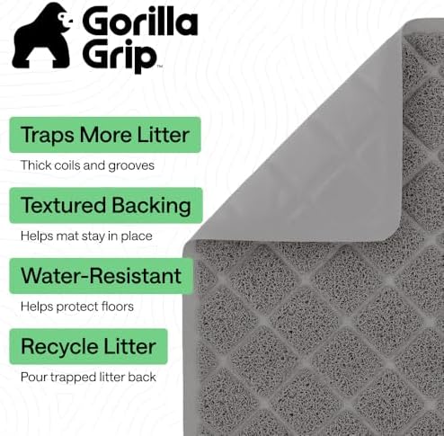 GORILLA GRIP Cat Litter Box Mat, Coiled Mesh Trapping Mats Half Circle Gray