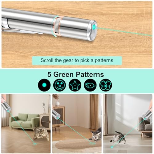 TBTeek Cat Toy, Green Light, with Metal Case,7 Patterns, 2 Pieces