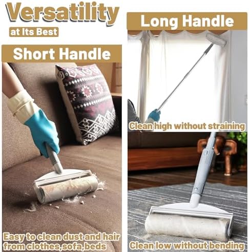 DrDirt 2-in-1 Lint Roller with Long Handle, 7.4-Inch Wide, 50 Sheets