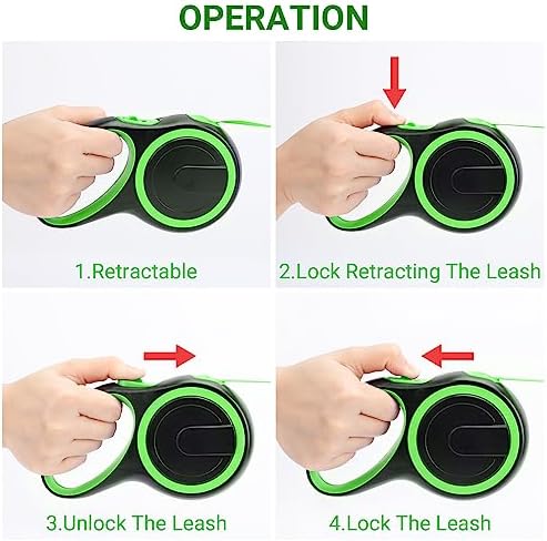 Segarty 16 Ft Extendable Dog Leash, 5m Heavy Duty Walking Dog Leash for Medium Small Dogs up to 44lb, Anti-Slip Handle 360°Tangle-Free Nylon Tape, One-Handed Button Lock & Release (Green)