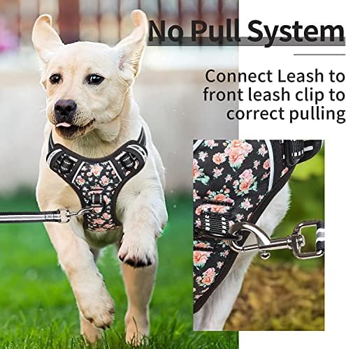 HEELE Dog Harness Harness for Small Dogs No Pull Dog Vest Harness for Small Dog with Soft Padded Handle Reflective for Outdoor Training, Flower-Black, XS