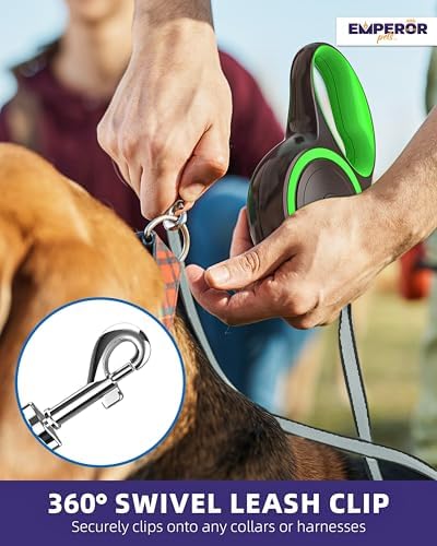Emperor Pets Retractable Dog Leash, 26 ft, Up to 110lbs, Green -GR26