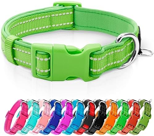 azuza Reflective Dog Collar, Neoprene Padded Medium Dog Collar, Green, M